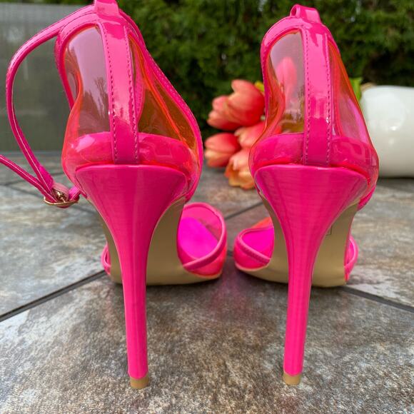 NEW Azalea Wang Crazy Hot Pink Clear Pointed Toe Heels 8.5 Flaw - Picture 5 of 8